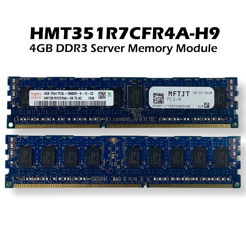 Dell HMT351R7CFR4A-H9 HYNIX 4GB 1RX4 PC3L-10600R DDR3-1333 Memory Ram MFTJT - Image 2 of 4