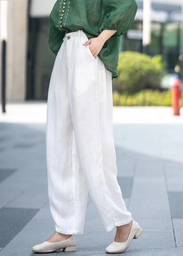 Womens Linen Casual Pants 2024 Summer Loose Fit One Button Style Casual Rousers - Picture 2 of 13
