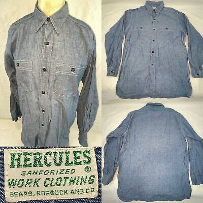 Vtg 40s 50s Mens Medium Sears Hercules Button Chambray Long Vtg 40s 50s Mens Medium Sears Hercules Button Chambray Long