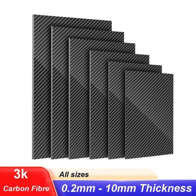 Carbon Fibre Sheet 3K Rigid 100% Carbon Matte Twill Plate Thickness 0.2mm - 10mm