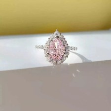 2CT Pear Cut Lab Created Pink Sapphire Engagement Ring 14K White Gold Plated