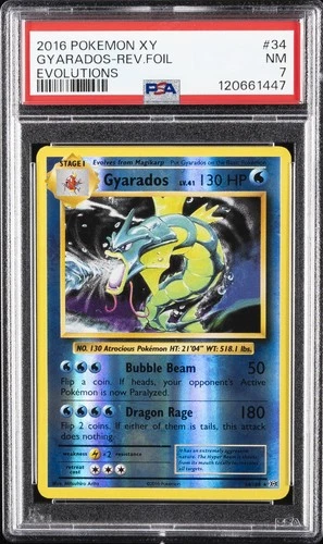 2016 POKEMON XY EVOLUTIONS #34 GYARADOS-REVERSE FOIL PSA 7