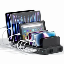 Alxum 60W 10-Port USB Charging Station Multi Charger Stand for iPad, iPhone, ...