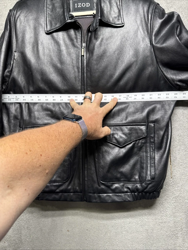 Chaqueta de Cuero Izod Negra Para Hombre Grande Clásica Bombardero Moto Estilo Core Foto 4 de 4