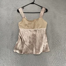 A. Byer Y2K Babydoll Tank Top Womens Large Champagne Crinkle Satin 90s Tanktop