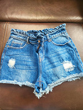 Women's Blue Denim Cut Off Shorts Size S Cotton 5-Pocket Zip Button