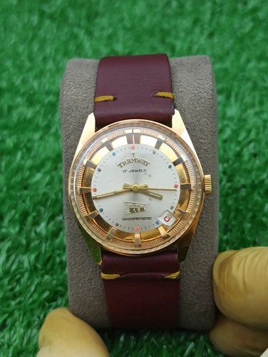 Vintage Tramway 17 Jewels Swiss Made Mechanical Men Watch Date Gold Plated RARE