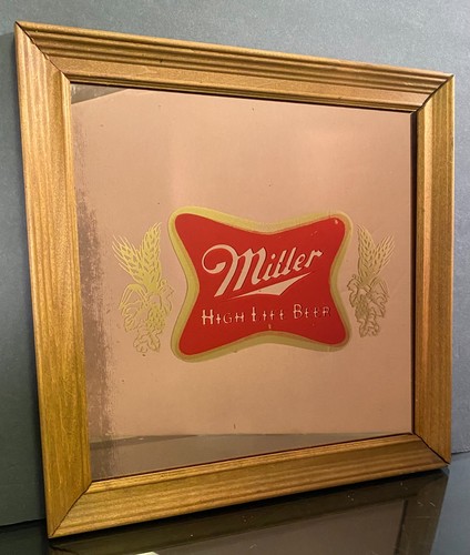 Vintage MILLER High Life Beer Carnival Fair Prize Mirror 12 x 12 Framed - Picture 3 of 6