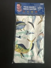 NWT Guy Harvey White Fish Print Fishing Sun Shield Face Mask Neck Gaiter