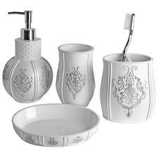 S Vintage White Bathroom Accessories Set 4 Piece Bathroom Set Farmhouse French C