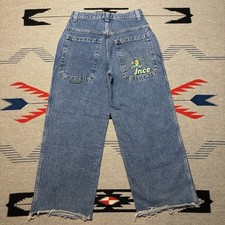 Vintage 90s Y2K JNCO Flame head Baggy Wide Leg Skater Jeans Size 18 28x26 Blue