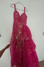 Sherri Hill Pink Sequin Floral Mesh Ballgown Prom Dress Long Sleeveless V-Neck