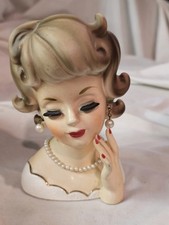 Vintage Lady Head Vase Hand Double Flip Hair Closed Eyes Earrings Rubens 1963