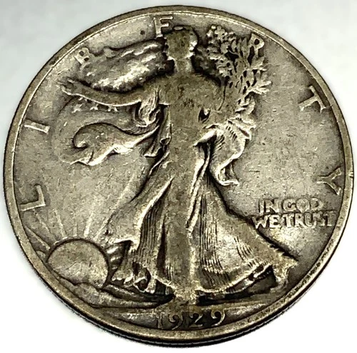 1929 D Walking Liberty Silver Half Dollar- VF Condition - FREE SHIPPING - 1997