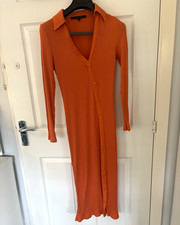 French Connection orange ribbed button front midi dress size S