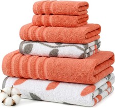 6 Piece Bath Towel Set   Bathroom Set with 2 1 Set Natural Vine Rust Orange
