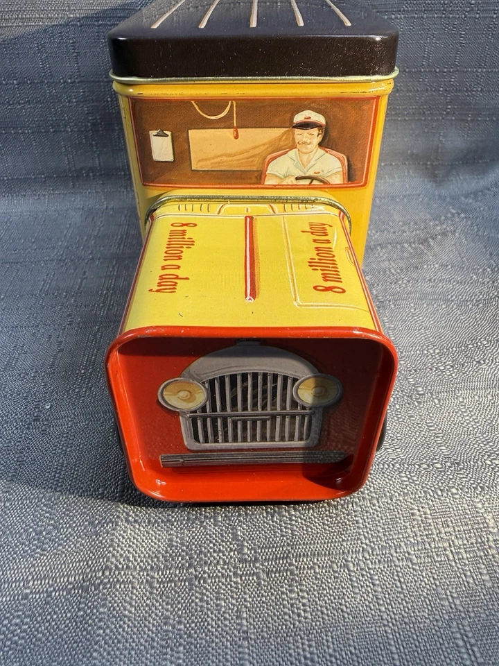 Vtg 1995 Coca Cola Delivery Yellow Truck Shaped Collector Tin Storage Box - Image 4 of 4