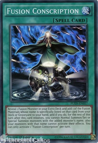 FUEN-EN057 Fusion Conscription Super Rare 1st Edition Mint YuGiOh Card