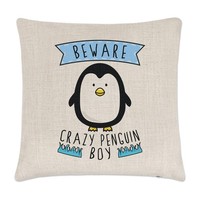 Beware VerrüCkte Pinguin Jungen Leinen Kissenbezug - Lustig Tiere