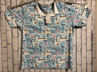 Smith and Quinn Golf Polo Shirt Mens 2XL All Over Print  The Flamingo Fishing