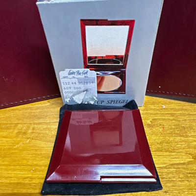 Red Folding Dual-Sided Compact Makeup Mirror, Square Glossy Plastic w/ Box