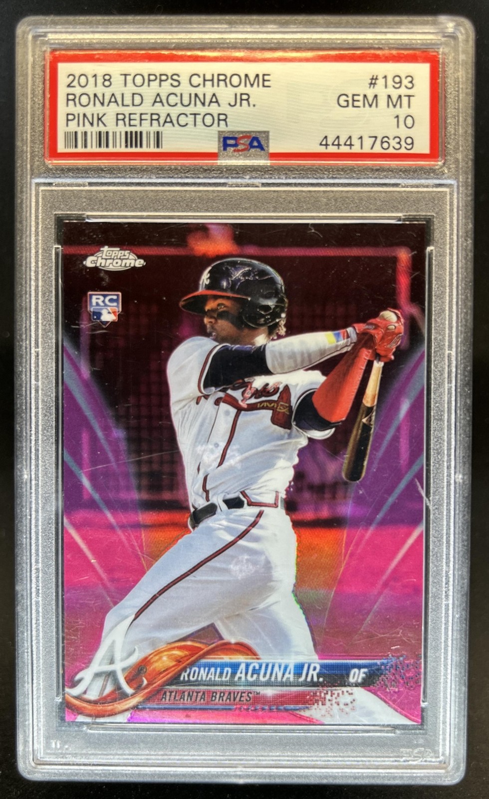 2018 Topps Chrome Ronald Acuna Jr. Pink Refractor Rookie RC #193 Braves PSA 10 view 1