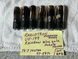 6 Antique Radio Tubes UV 199 RADIOTRON TYPE 99 RAINBOW BLUE TV 7 TESTED 47 59%
