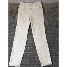 Free People We The Free White High Rise Straight Leg Frayed Hem Jeans Sz 28 0116