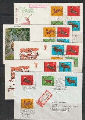 BERLIN 1966+1967 JUGEND 8x FDC-BRIEFE ESST-GESTEMPELT nur 3,90 EURO s.2x SCAN