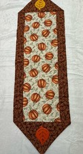 Handmade Quilted Fall Table Runner 13 in x 42 in Leaves Pumpkins