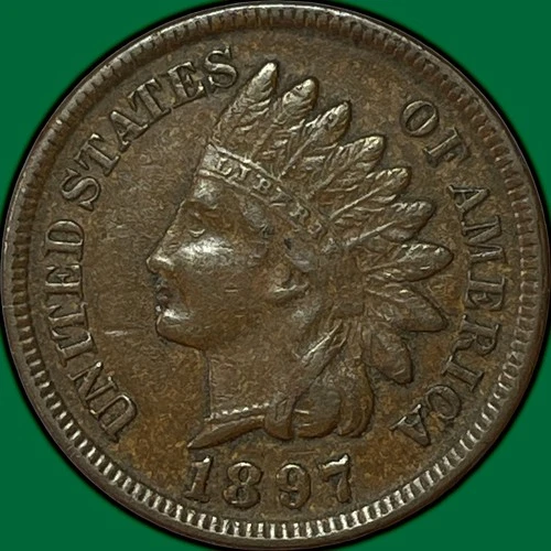 1897 Indian Head Cent Almost Uncirculated AU Coin #34200