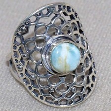 925 Silver Plated Pretty Round Larimar Ring US 7 Statement Jewelry Trendy GW