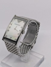 Emporio Armani Ladies Rectangular Watch Mother of Pearl Dial Crystal Markers...