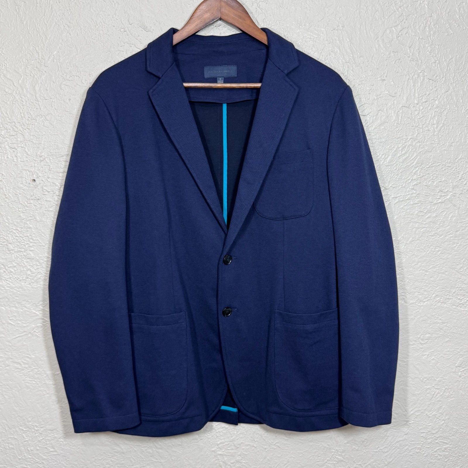 Zachary Prell Jacket M Sport Coat Unstructured Blazer Pique Knit Navy Preppy Ivy
