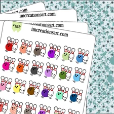 Bowling Night Pins Team Sport Hand Drawn Planner Stickers Organizer Bowler Team