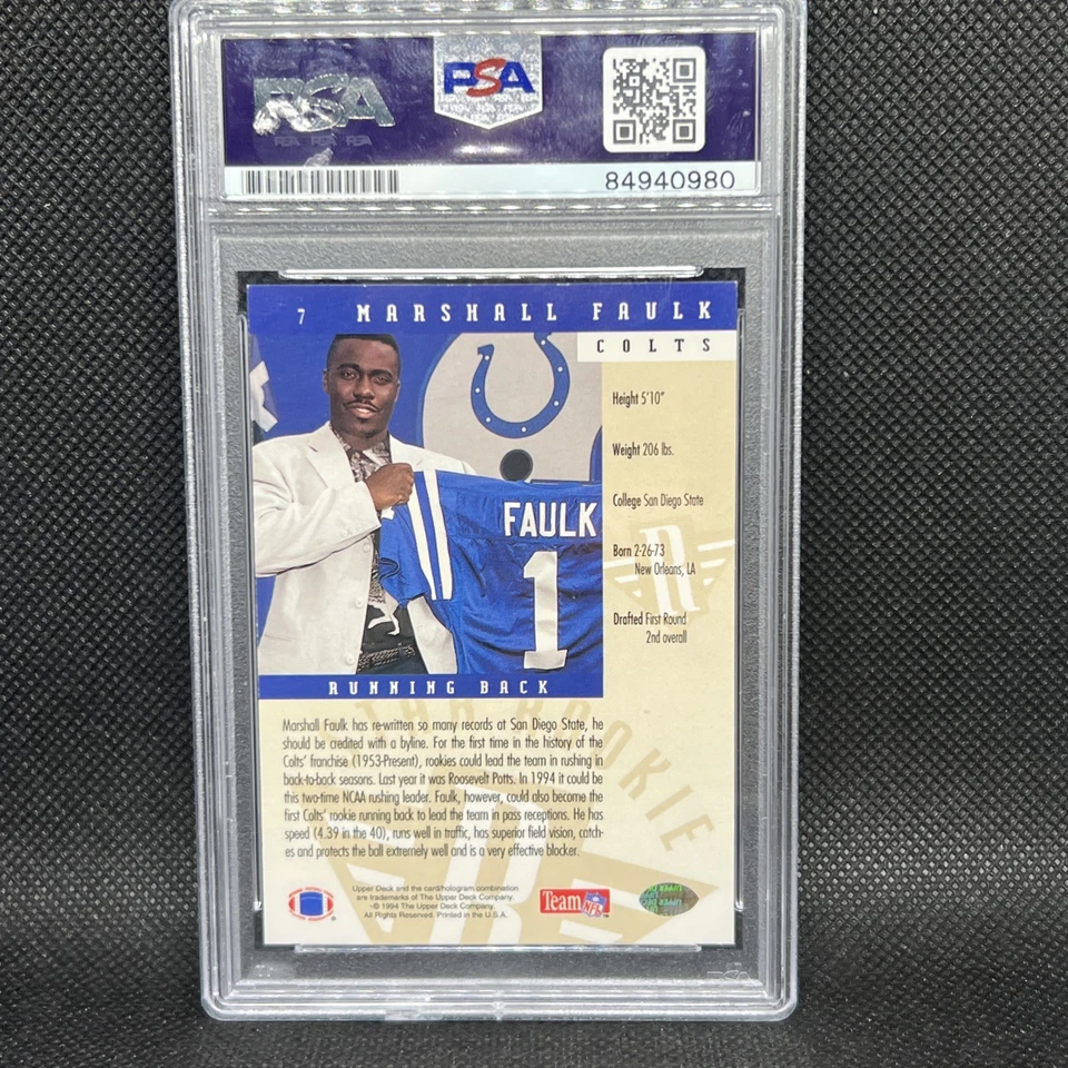 Marshall FAULK 1994 UPPER DECK #7 签名亲笔签名新秀卡 PSA 签名  — 第 2/4 张图片