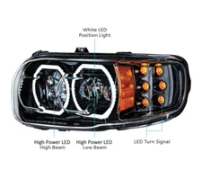 Driver Side Blackout LED Headlight w/ Halos & Turn Signals for Peterbilt 388/389