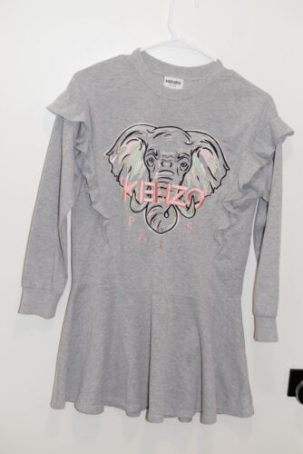 KENZO KIDS Girls Size 12 Grey Elefant Logo Sweater Dress Originally $245 - Picture 1 of 5