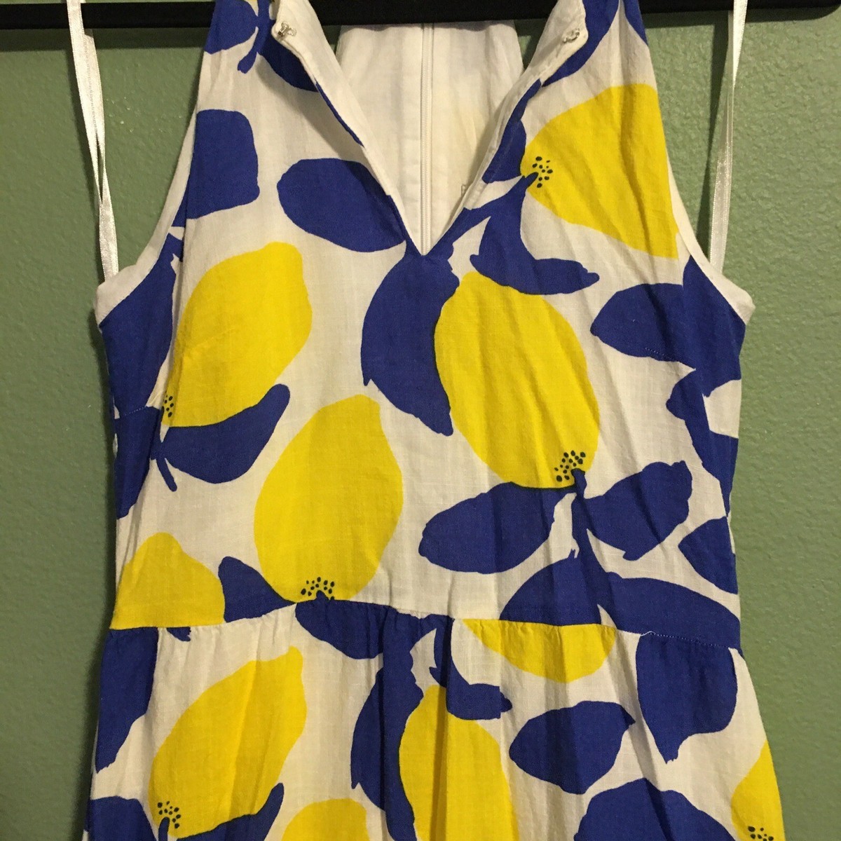 ann taylor yellow halter dress Halter Dress Loft Ann Taylor Lemon Print Blue Yellow MIDI Size 0