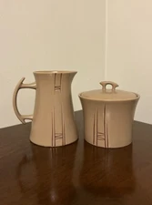 Vintage Pfaltzgraff Matika Granite Tan Cream Sugar & Lid Stoneware Set