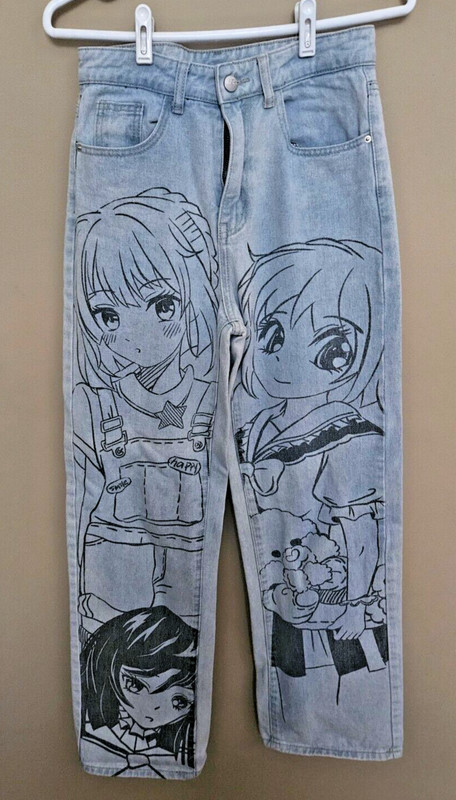 Romwe Womens Anime Jeans Pants Size S