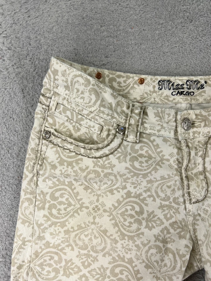 Pantalones Cortos Miss Me Mujer 28 Beige Caqui Carga Bermuda Bling Embellecido CP4021M3 Foto 4 de 4