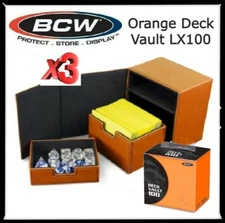 X3 Quality BCW Deck ORANGE Case LX 100 Gaming Cards Storage Removable Tray & Box