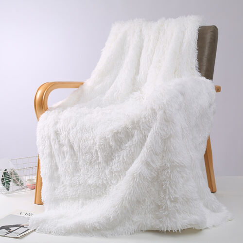 Shaggy Long Pile Throw Rug Blanket Sherpa Plush Coverlet Warm 150x200cm Size Bed - Picture 4 of 42