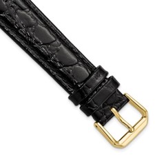 18mm 7.5" Black Alligator-Style Grain Leather Gold-tone Buckle Watch Band