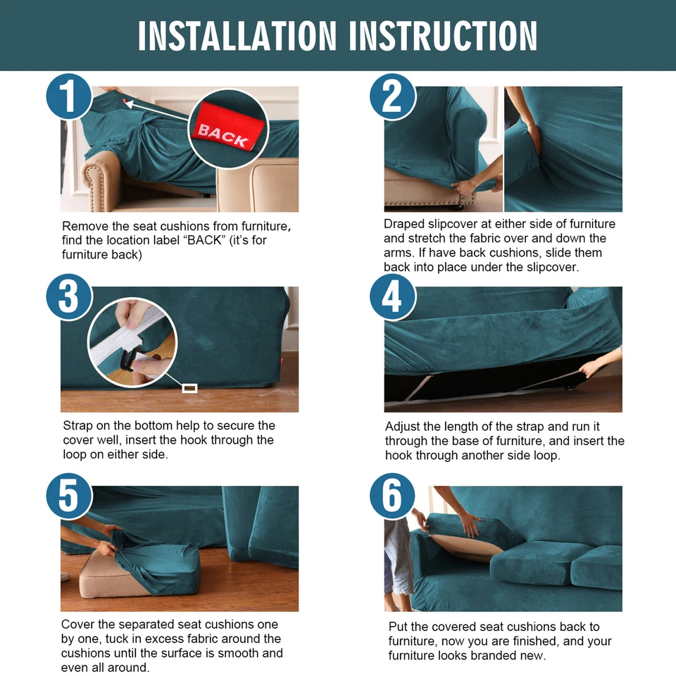 Velvet Plush Sofa Covers Stretch Couch Chair Slipcover Protector & Cushion Cover - Image 4 of 4