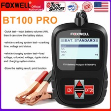 Foxwell BT100 Tester Batteria Auto 12V – Analizzatore Di Salute E Carica Con Display Retroilluminato, Supporta CCA 100-800, AGM/GEL/Standard – Multilingua