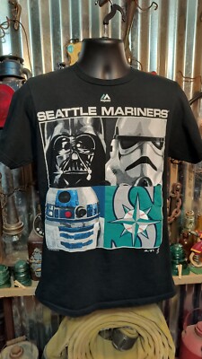 Star Wars MLB Seattle Mariners Majestic T-shirt Tee Black Sz M