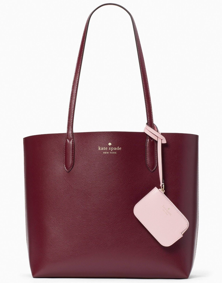 Kate Spade Ava Reversible Burgundy Pink Leather Tote Pouch NWT