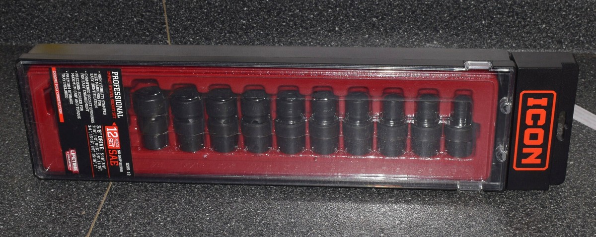 ICON I2US-12 PIECE 3/8 DRIVE SAE US IMPACT SWIVEL SOCKET SET